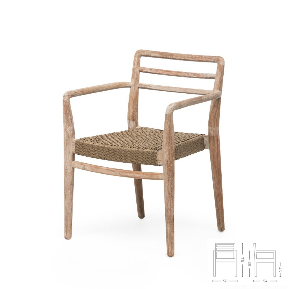 Lot de 4 chaises empilables aluminium textilène accoudoirs en teck noir -  Portals - Kerama