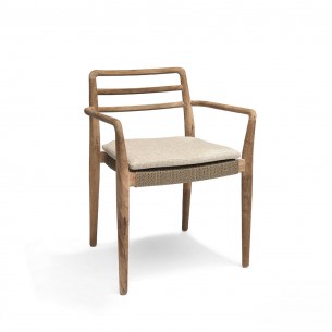 JADA Stackable Dining Chair in Reclaimed Teak with Armrests and Seat Cushion 2