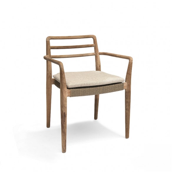 JADA Stackable Dining Chair in Reclaimed Teak with Armrests and Seat Cushion