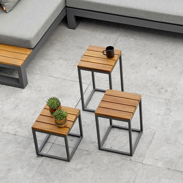 Salon de jardin SOHO STEEL 4 places gris aluminium avec tables d'appoint intégrées