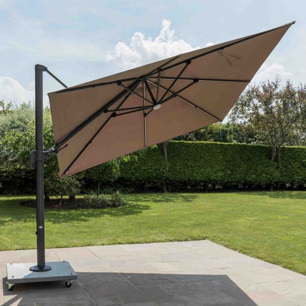 Palermo Cantilever Parasol 3x3m with aluminum frame and taupe canopy
