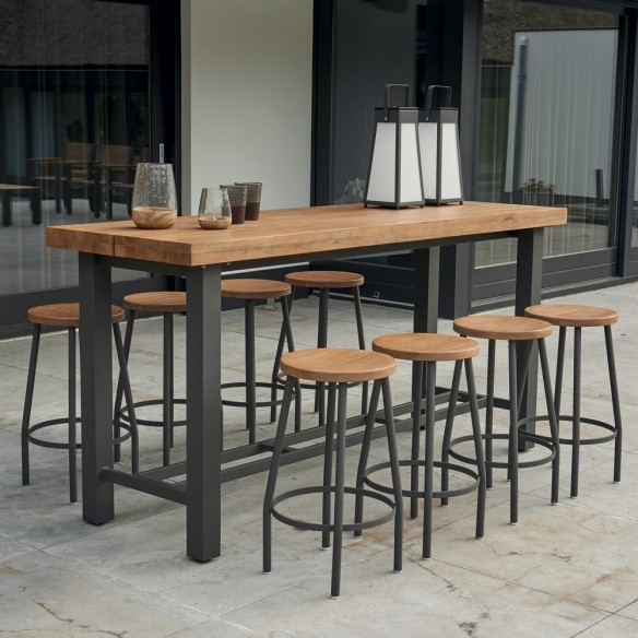 Ensemble Bar de jardin NEVADA en teck et aluminium anthracite avec 8 tabourets