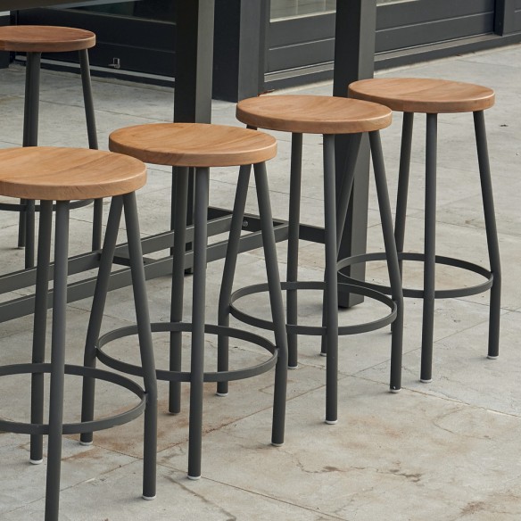 Ensemble Bar de jardin NEVADA en teck et aluminium anthracite avec 8 tabourets