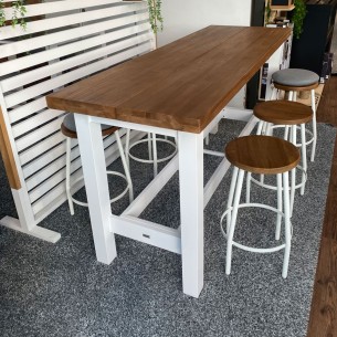 Ensemble Bar de jardin NEVADA en teck et aluminium blanc avec 8 tabourets 2