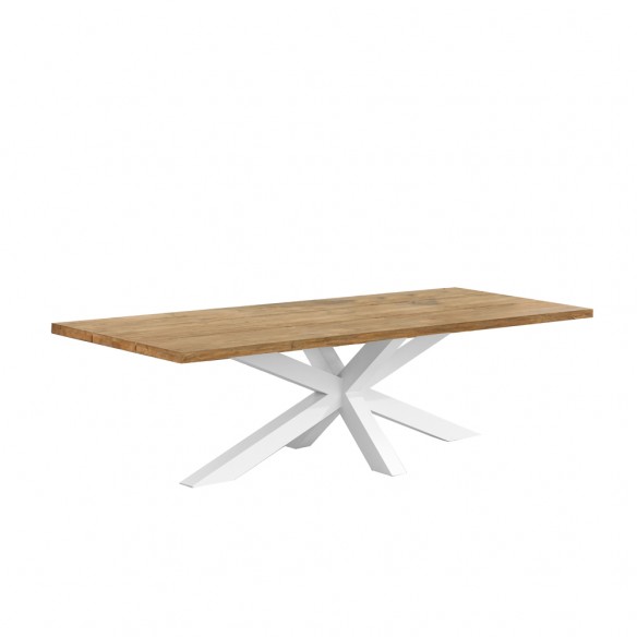 Table de jardin TIMOR en teck et aluminium blanc 6 places L230