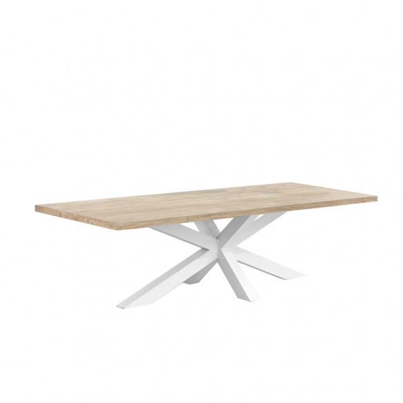 Table de jardin TIMOR en teck gris et aluminium blanc 6 places L230