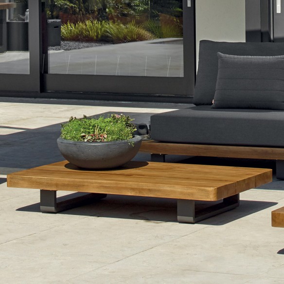 Table basse de jardin FITZ ROY rectangulaire en teck et aluminium anthracite L140cm