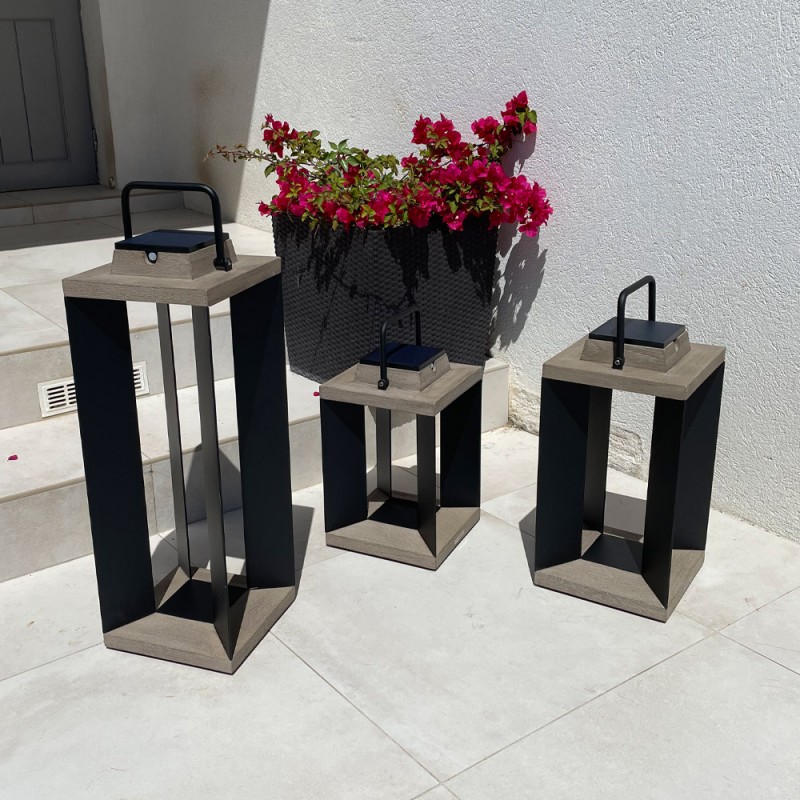 Trio de lanternes solaires DURATEK ALU noir H36cm H45cm H65cm Intensité réglable