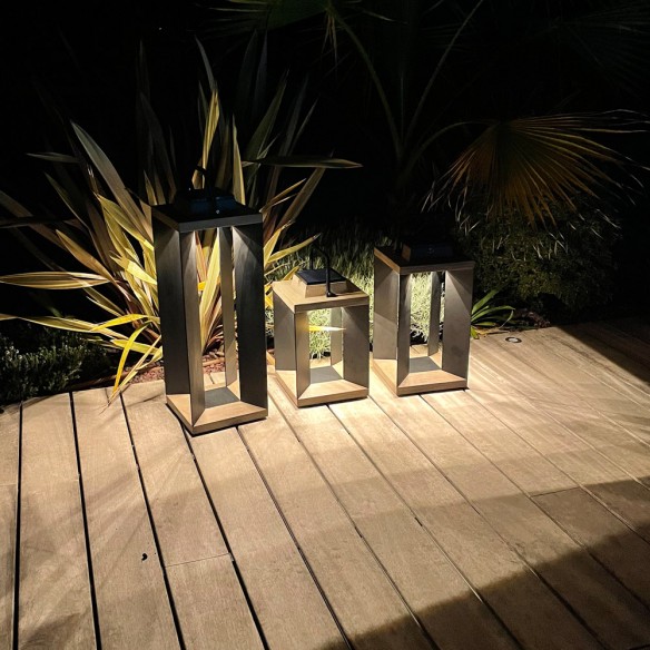Trio de lanternes solaires DURATEK ALU noir H36cm H45cm H65cm Intensité réglable