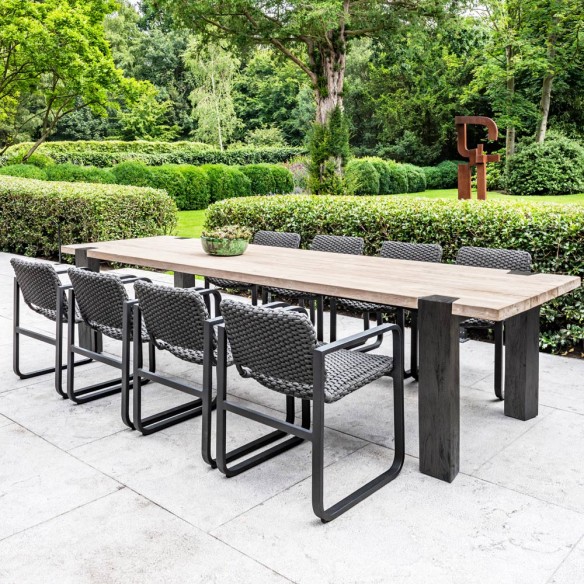 MAESTRO Outdoor Dining Table in Natural Reclaimed Teak and Smoked Teak Legs W330