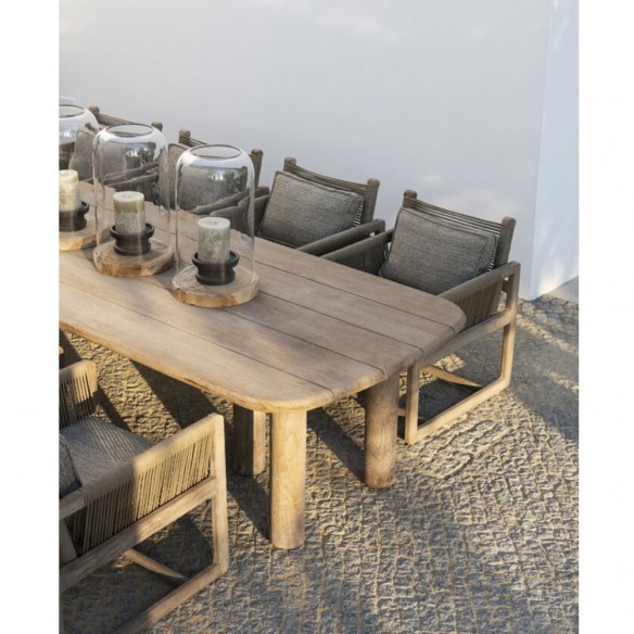 Table de jardin COLIN en teck recyclé gris naturel L350