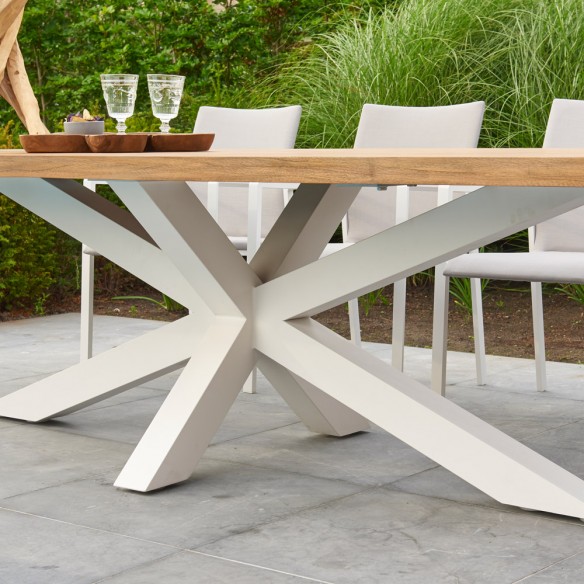 Table de jardin TIMOR en teck et aluminium blanc 8 places L280