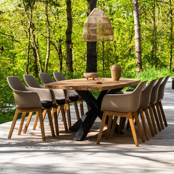 Ensemble Table de jardin TIMOR en teck/aluminium anthracite L260 et 8 chaises DENVER taupe