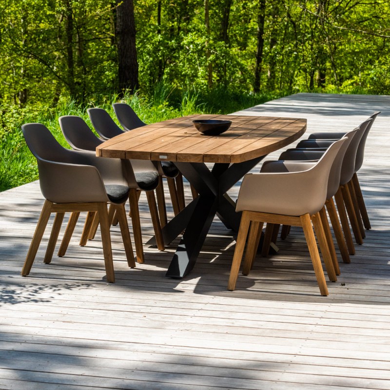 Ensemble Table de jardin TIMOR en teck/aluminium anthracite L260 et 8 chaises DENVER taupe