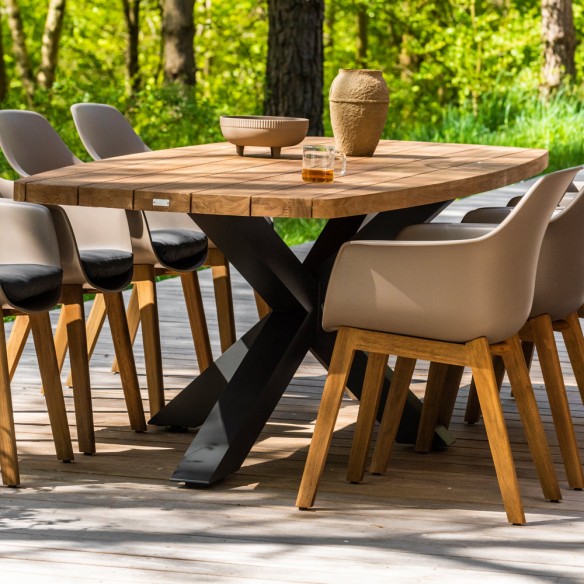 Ensemble Table de jardin TIMOR en teck/aluminium anthracite L260 et 8 chaises DENVER taupe