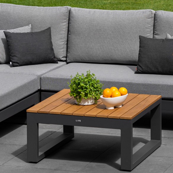 Salon de jardin SOHO MISTGREY 5 places gris aluminium avec accoudoirs en teck