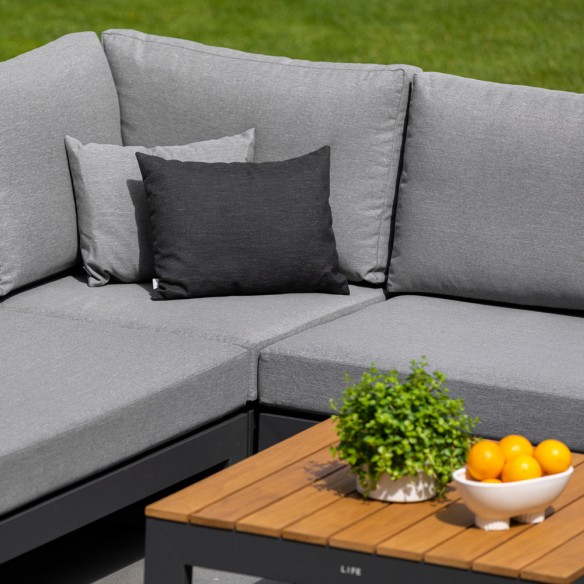 Salon de jardin SOHO MISTGREY 5 places gris aluminium avec accoudoirs en teck