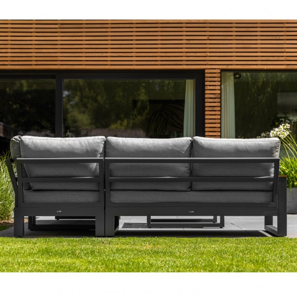 Salon de jardin SOHO MISTGREY 5 places gris aluminium avec accoudoirs en teck