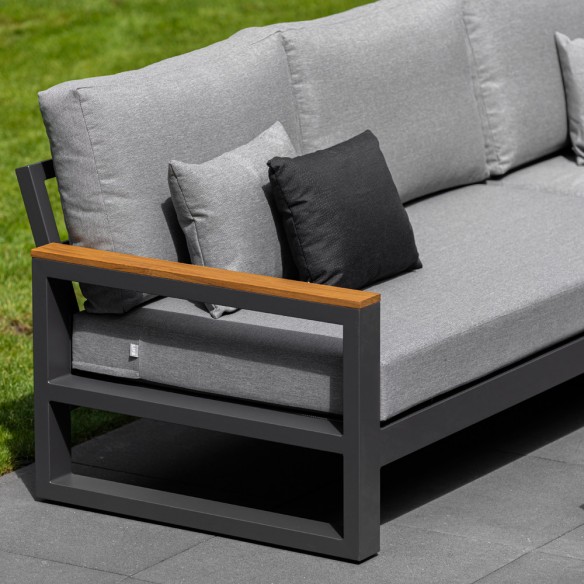 SOHO MISTGREY Lounge Set 5 Seater Aluminium Grey with Teak Armrests