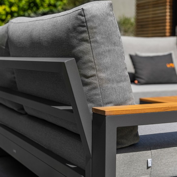 Salon de jardin SOHO MISTGREY 5 places gris aluminium avec accoudoirs en teck