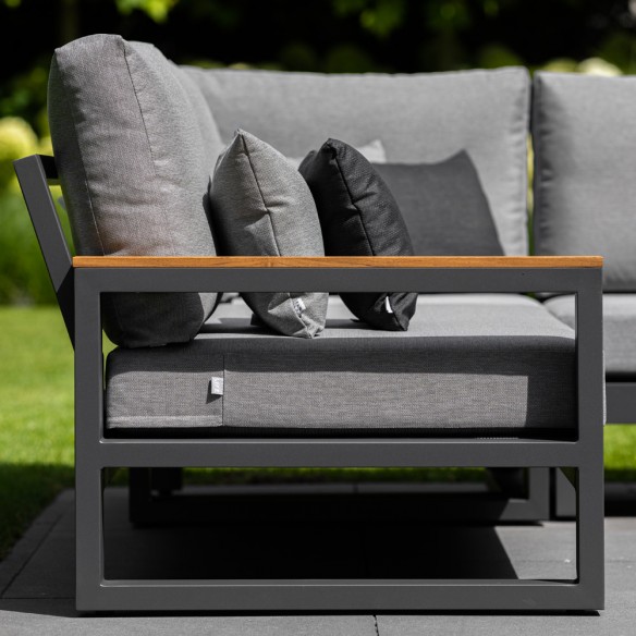 Salon de jardin SOHO MISTGREY 5 places gris aluminium avec accoudoirs en teck