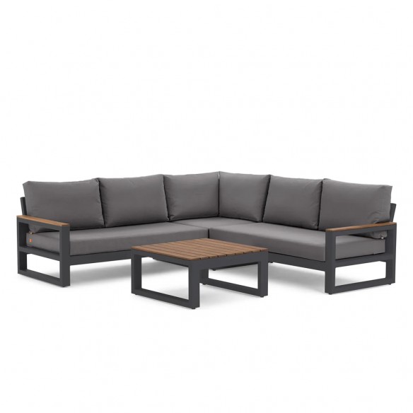 SOHO MISTGREY Lounge Set 5 Seater Aluminium Grey with Teak Armrests