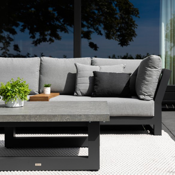 Salon de jardin NEVADA MISTGREY 6 places gris aluminium avec table basse céramique aspect béton