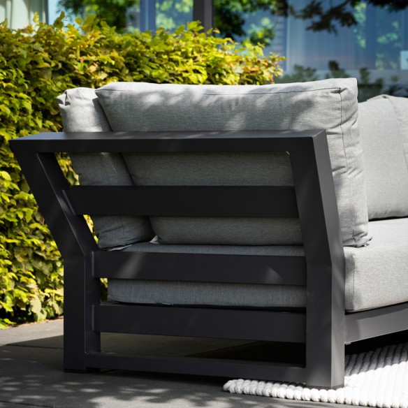 Salon de jardin NEVADA MISTGREY 6 places gris aluminium avec table basse céramique en teck