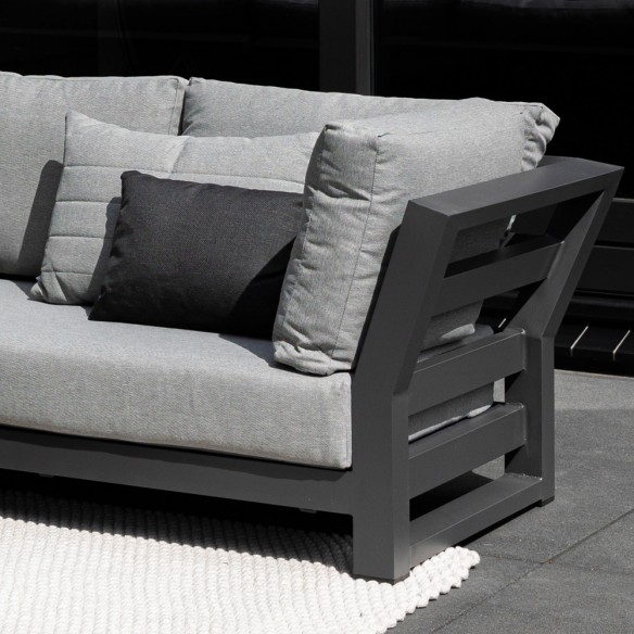 NEVADA MISTGREY Lounge Set 6 Seater Aluminium Grey with Teak Coffee Table