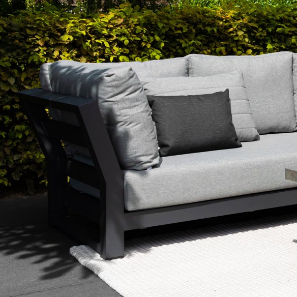 Salon de jardin NEVADA MISTGREY 6 places gris aluminium avec table basse céramique en teck