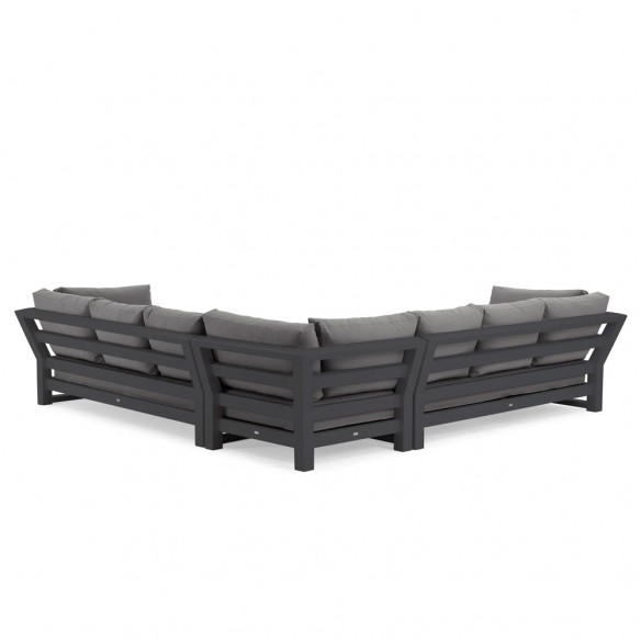 Salon de jardin NEVADA MISTGREY 6 places gris aluminium avec table basse céramique en teck