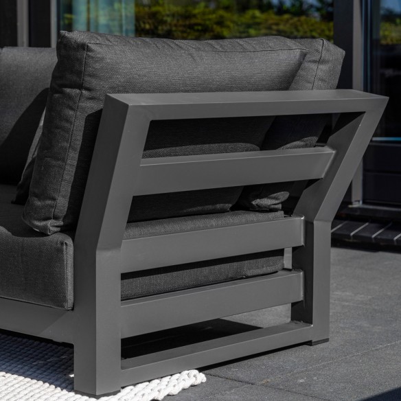 Salon de jardin NEVADA GRAPHITE 6 places gris aluminium avec table basse en teck