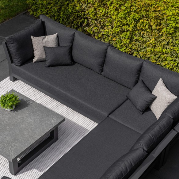 Salon de jardin NEVADA GRAPHITE 6 places gris aluminium avec table basse céramique aspect béton