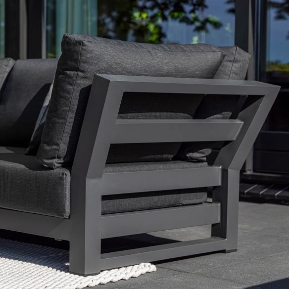 Salon de jardin NEVADA GRAPHITE 6 places gris aluminium avec table basse en teck