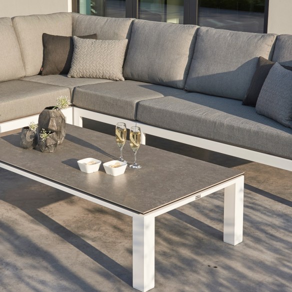 TIMBER STEEL Lounge Set 6 Seater Aluminium White with Concrete Look Ceramic Coffee Table