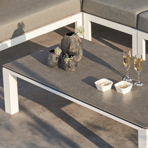 TIMBER STEEL Lounge Set 6 Seater Aluminium White with Concrete Look Ceramic Coffee Table