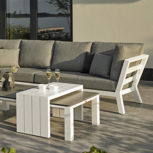 TIMBER STEEL Lounge Set 6 Seater Aluminium White with Concrete Look Ceramic Coffee Table