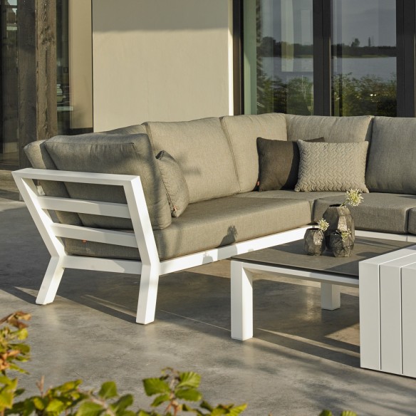 TIMBER STEEL Lounge Set 6 Seater Aluminium White with Concrete Look Ceramic Coffee Table