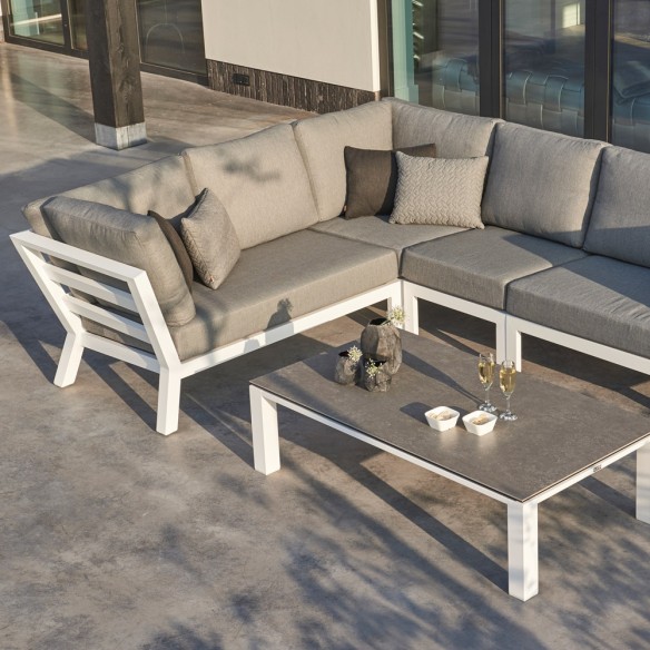 TIMBER STEEL Lounge Set 6 Seater Aluminium White with Concrete Look Ceramic Coffee Table