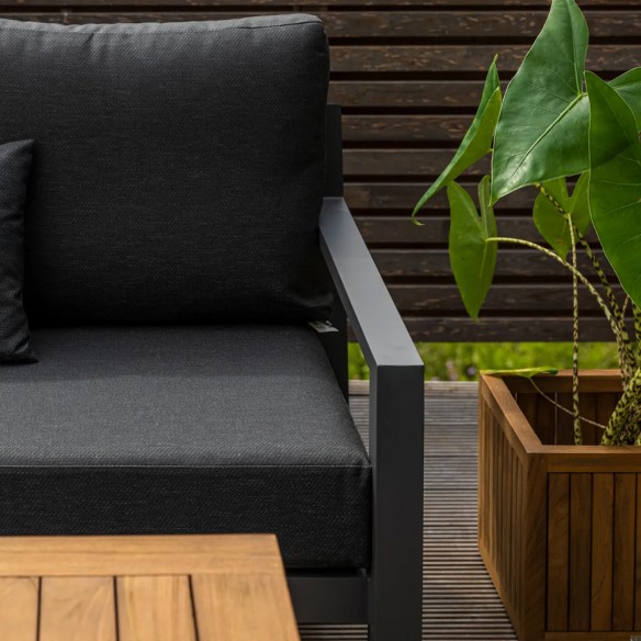 Salon de jardin TIMBER GRAPHITE 7 places gris aluminium avec table basse réglable en hauteur