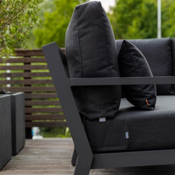 Salon de jardin TIMBER GRAPHITE 7 places gris aluminium avec table basse réglable en hauteur