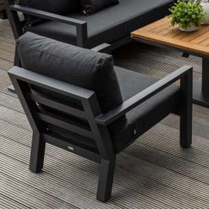 Salon de jardin TIMBER GRAPHITE 7 places gris aluminium avec table basse réglable en hauteur 2