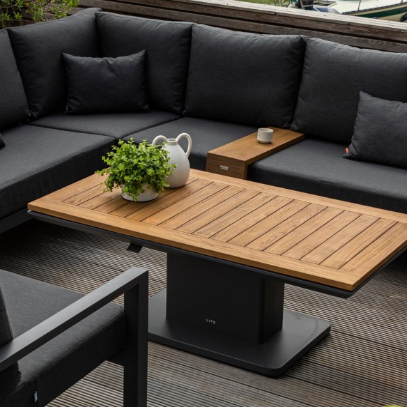 Salon de jardin TIMBER GRAPHITE 7 places gris aluminium avec table basse réglable en hauteur