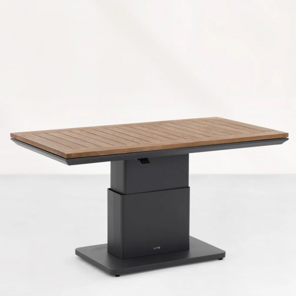 Salon de jardin TIMBER GRAPHITE 7 places gris aluminium avec table basse réglable en hauteur