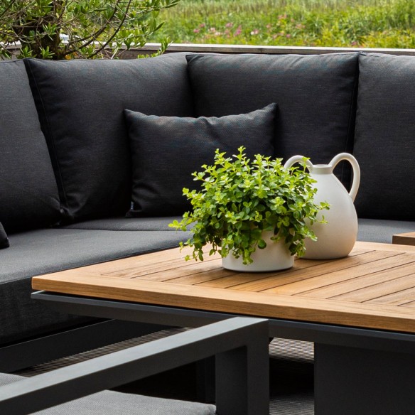 Salon de jardin TIMBER GRAPHITE 7 places gris aluminium avec table basse réglable en hauteur