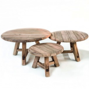 ANDY Coffee Tables Trio in Reclaimed Teak H32cm H37cm H42cm 2