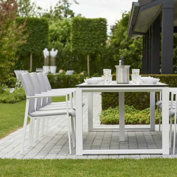 Chaise de jardin SENSE empilable en aluminium blanc et textilène