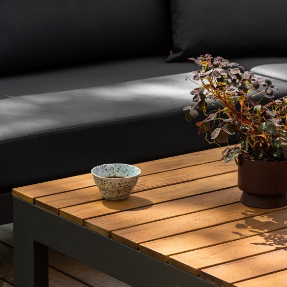 Salon de jardin SOHO CARBON 5 places gris aluminium avec tables d'appoint intégrées