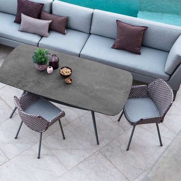 Chaise de jardin VIBE résine tressée gris clair/bordeaux/rose et coussin gris clair