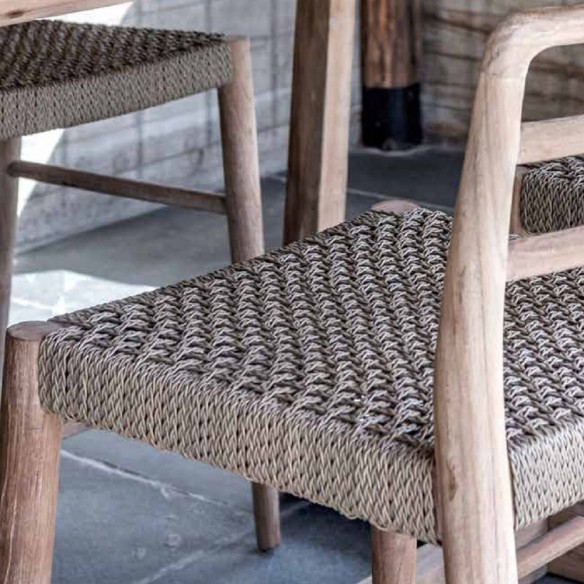 Chaise haute JADA en teck recyclé gris naturel avec coussin d’assise